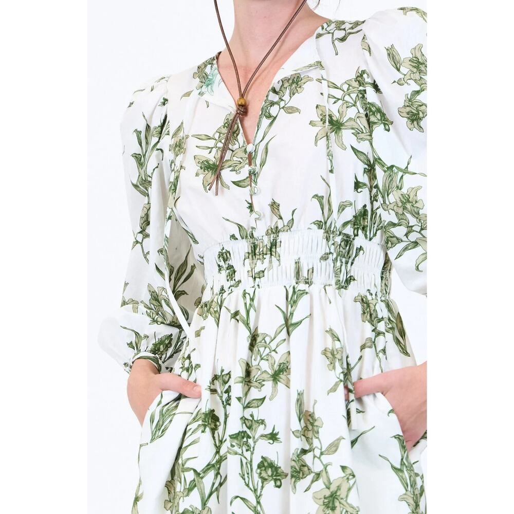 HUNTER BELL Green And White Botanical Dress Size L - Picture 5 of 6